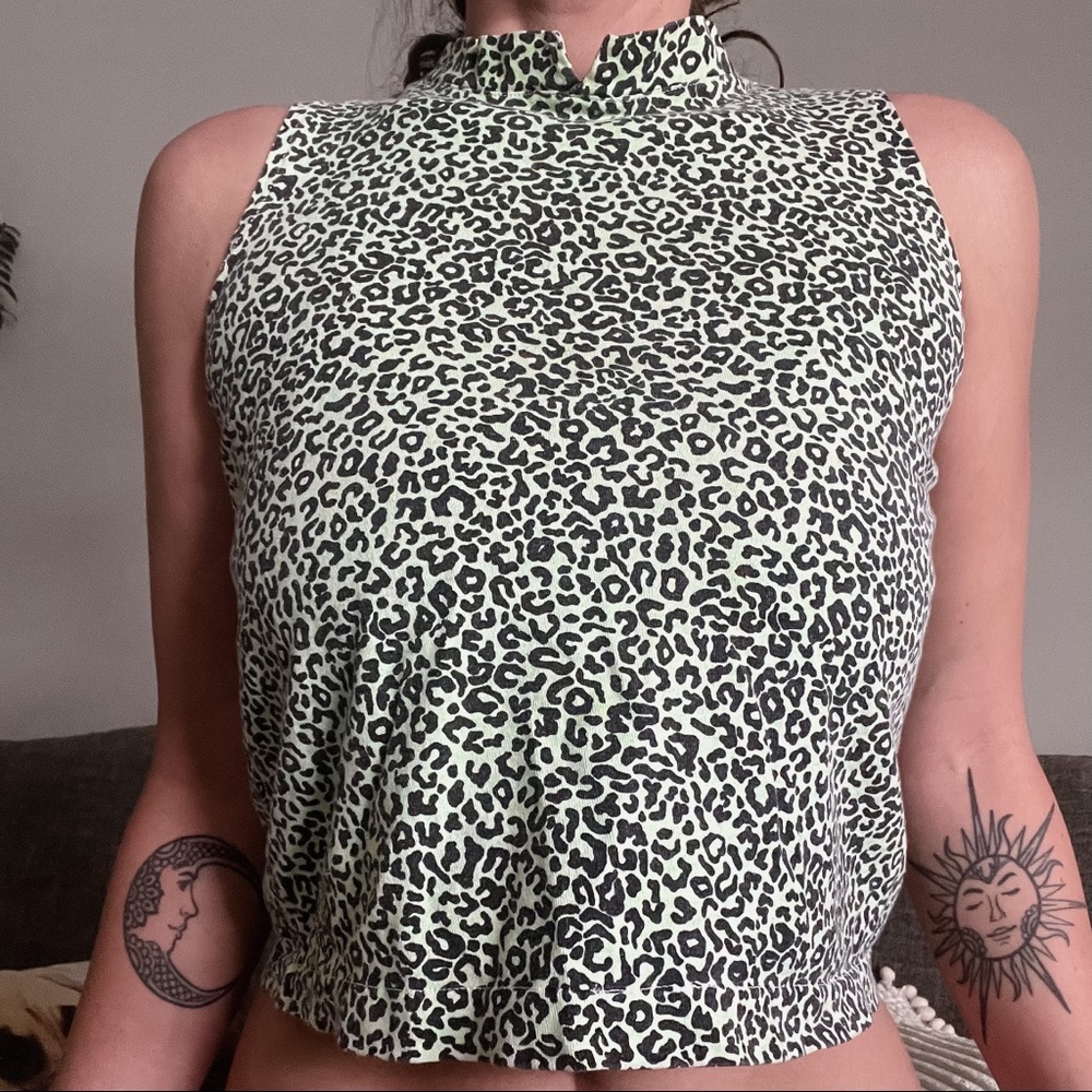 Vintage Y2K Animal Print Mock Neck Crop Top